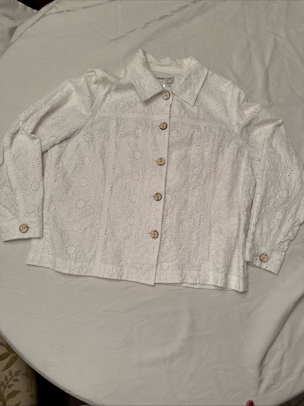 Coldwater Creek White Eyelet Button Jacket